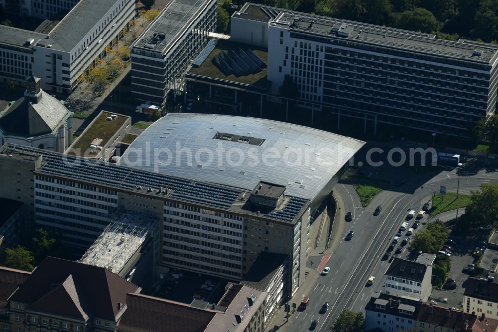 Aerial image Kassel - Building of the cinema - movie theater on Karlsplatz in Kassel in the state Hesse