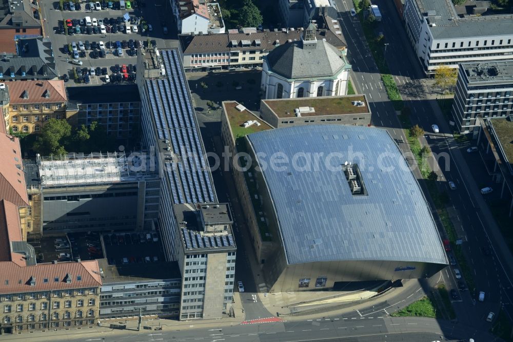 Aerial image Kassel - Building of the cinema - movie theater on Karlsplatz in Kassel in the state Hesse