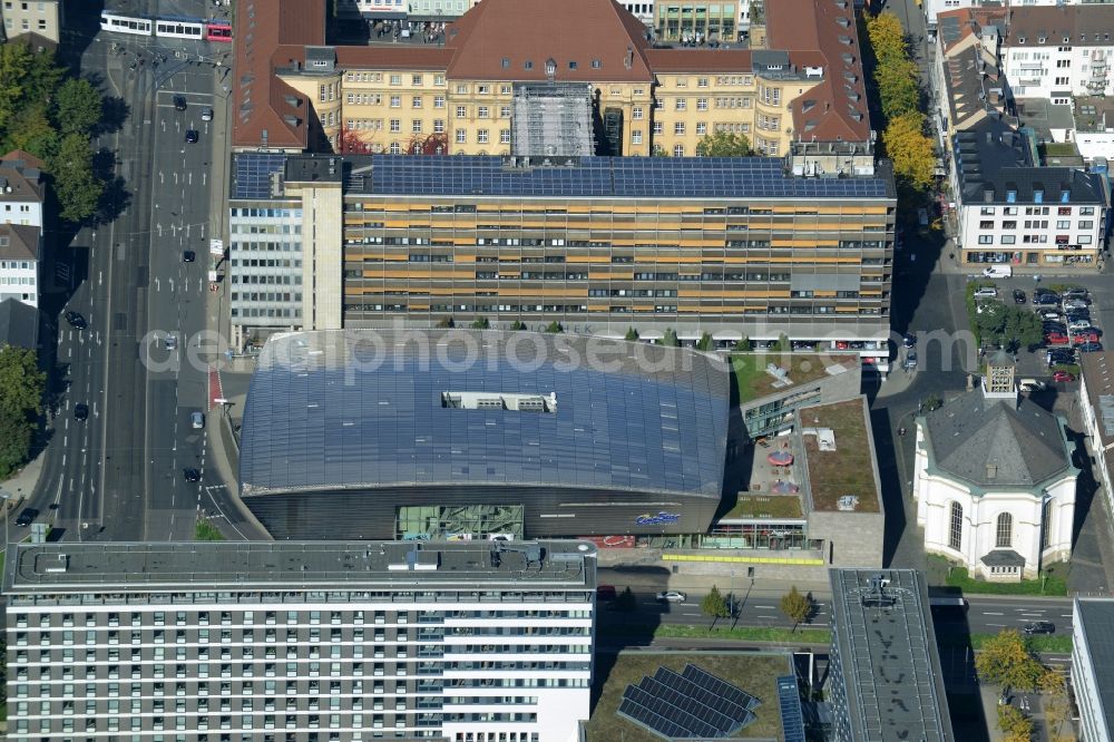 Kassel from the bird's eye view: Building of the cinema - movie theater on Karlsplatz in Kassel in the state Hesse