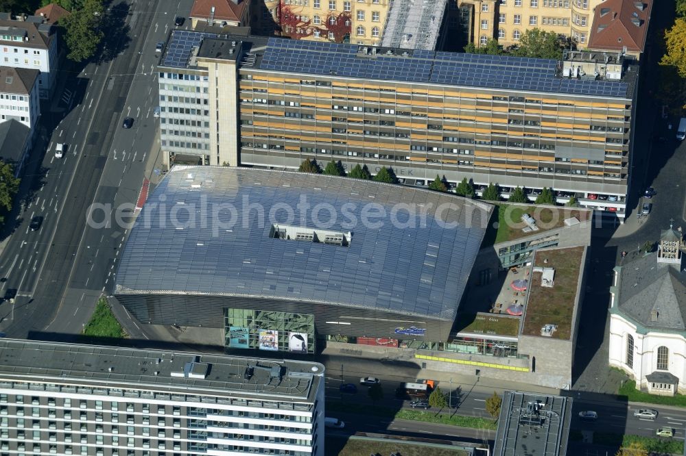 Kassel from the bird's eye view: Building of the cinema - movie theater on Karlsplatz in Kassel in the state Hesse