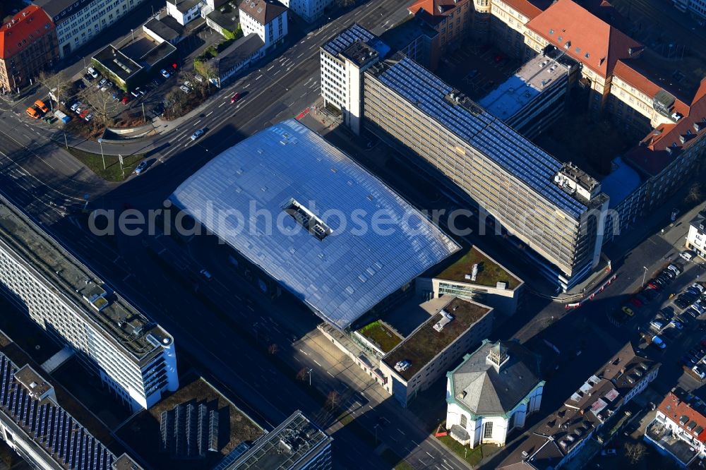 Kassel from the bird's eye view: Building of the cinema - movie theater on Karlsplatz in Kassel in the state Hesse