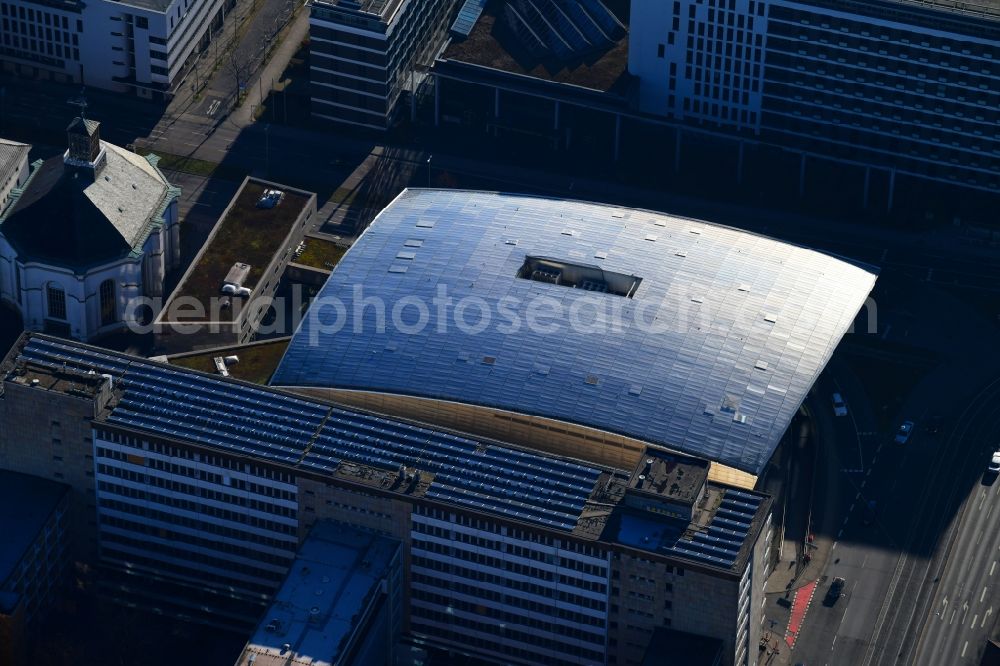 Kassel from above - Building of the cinema - movie theater on Karlsplatz in Kassel in the state Hesse