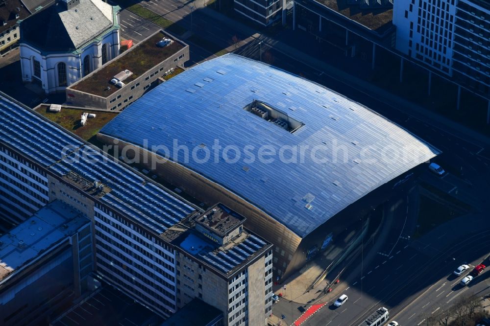 Kassel from the bird's eye view: Building of the cinema - movie theater on Karlsplatz in Kassel in the state Hesse