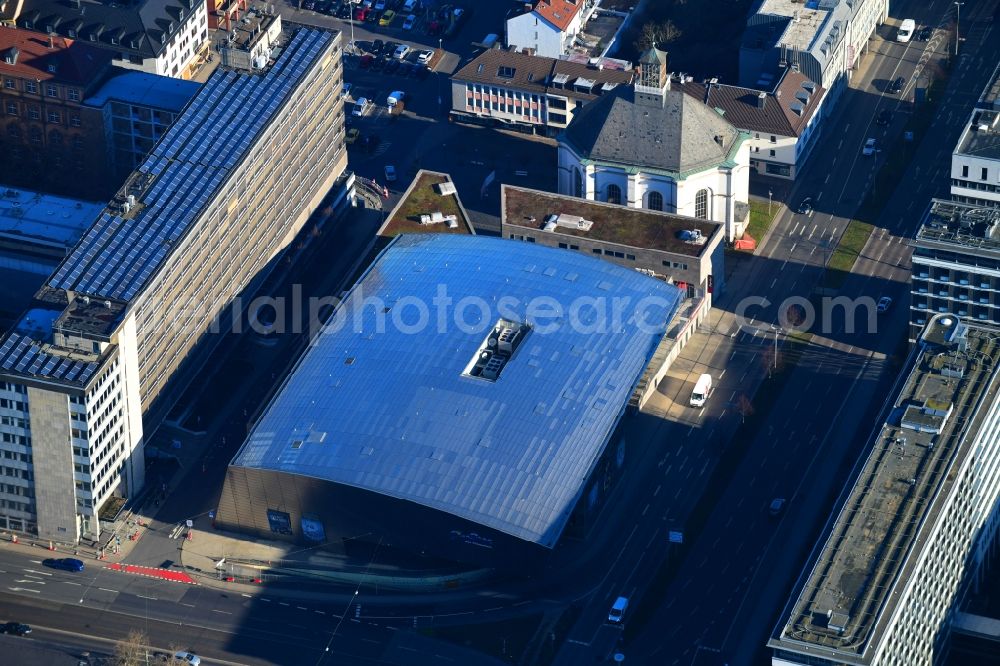 Kassel from above - Building of the cinema - movie theater on Karlsplatz in Kassel in the state Hesse