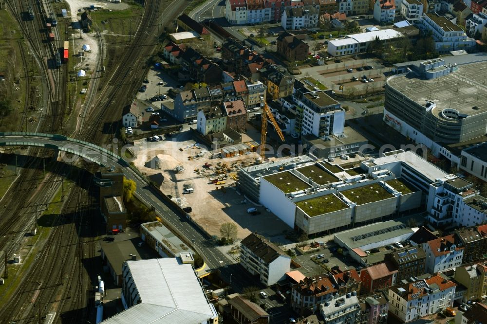 Aerial image Aschaffenburg - New extension to the building of the cinema - cinemas and movie theater on Kolbornstrasse in the district Innenstadt in Aschaffenburg in the state Bavaria, Germany