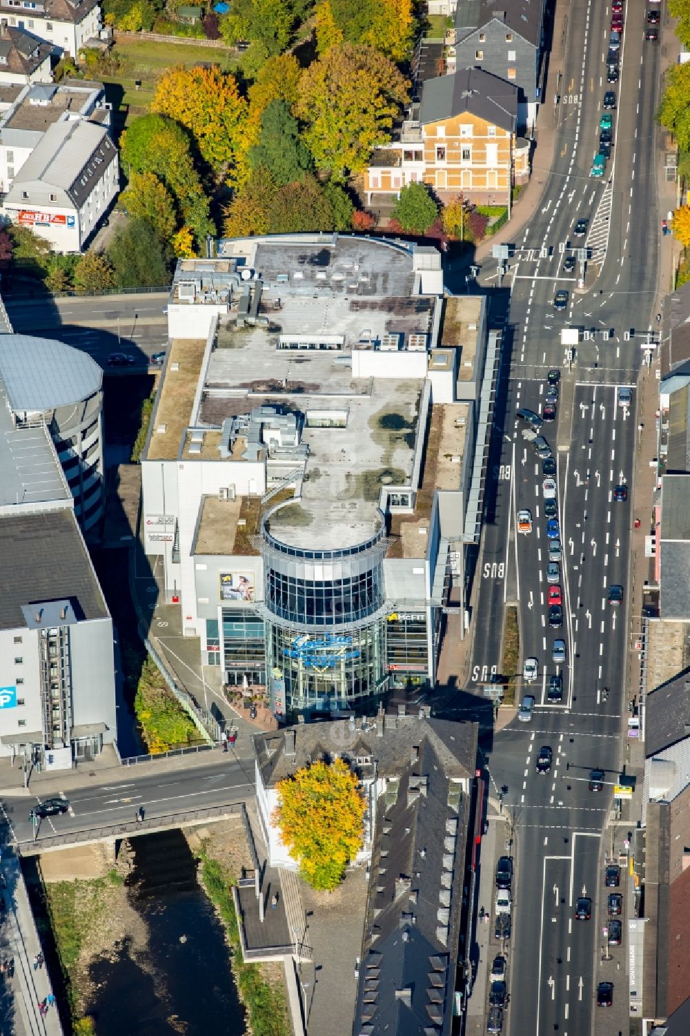 Aerial image Siegen - Building of the cinema - movie theater Cinestar in Siegen in the state North Rhine-Westphalia