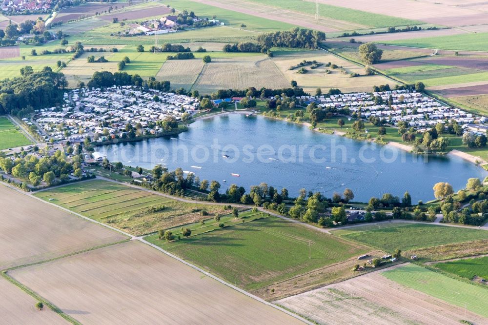 Sankt Leon from above - Leisure center of water skiing - racetrack in Sankt Leon-Rot in the state Baden-Wurttemberg, Germany