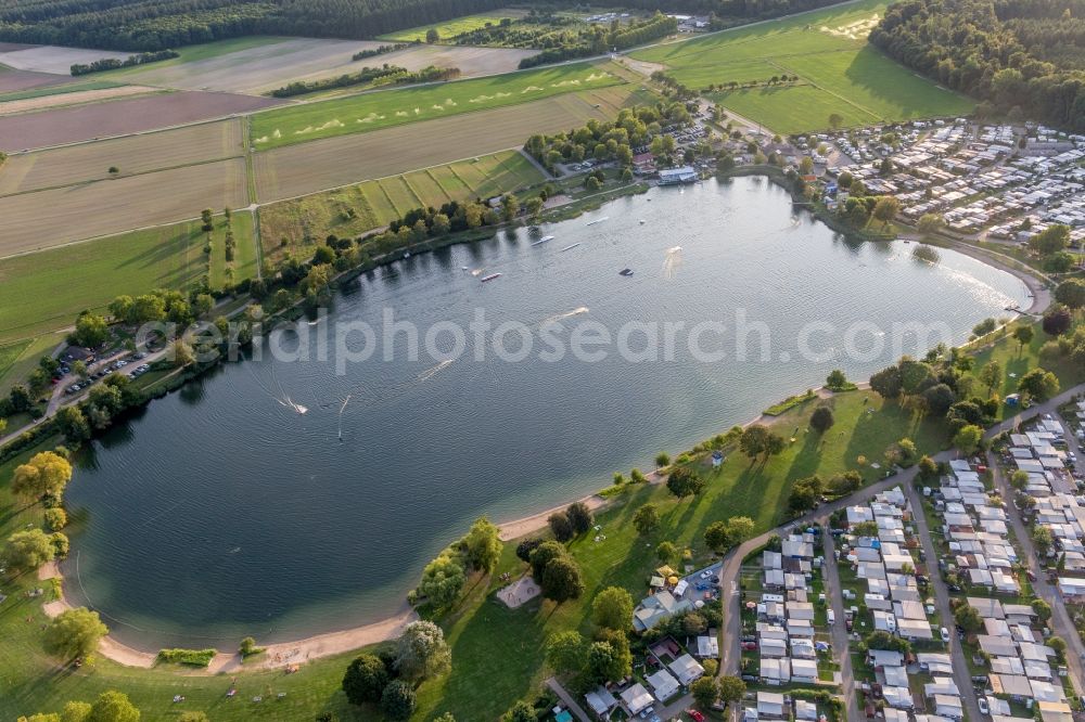 Sankt Leon from above - Leisure center of water skiing - racetrack in Sankt Leon-Rot in the state Baden-Wurttemberg, Germany