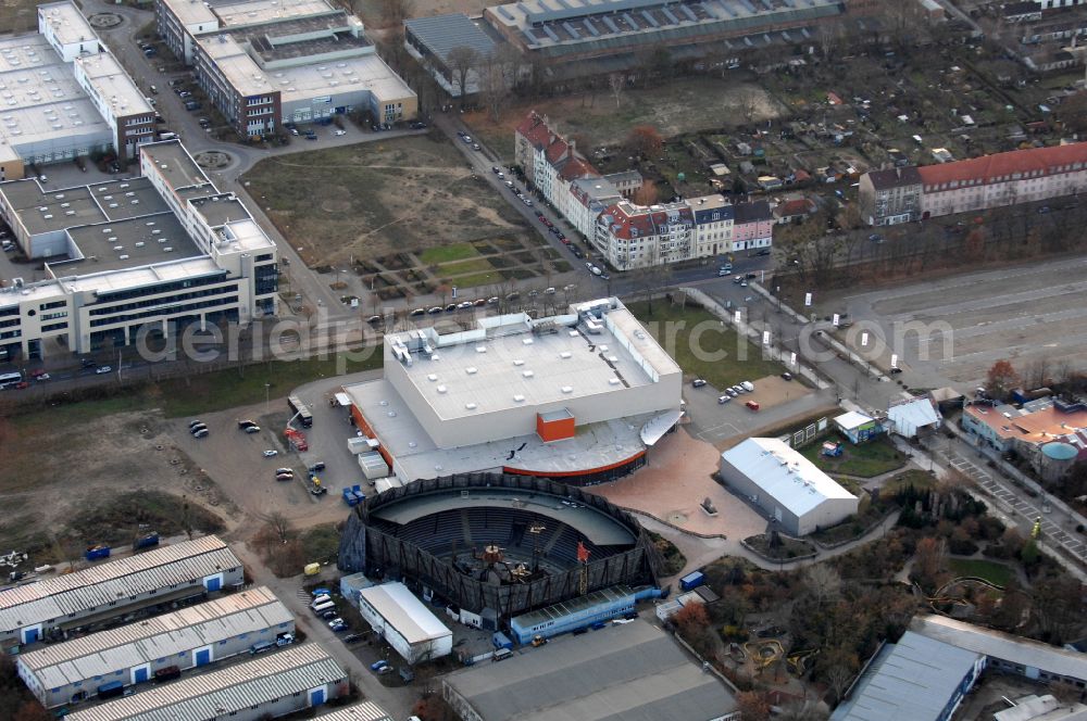 Potsdam from above - Leisure Centre - Amusement Park Metropolis- Halle and Vulkan - Arena in Filmpark on street Grossbeerenstrasse in the district Babelsberg Sued in Potsdam in the state Brandenburg, Germany