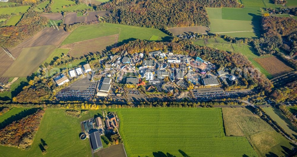 Bottrop from the bird's eye view: Leisure Centre - Amusement Park Movie Park Germany on Warner-Allee in Bottrop in the state North Rhine-Westphalia, Germany