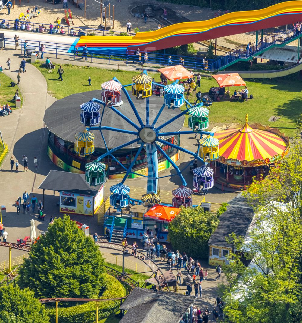 Bottrop from the bird's eye view: Leisure Centre - Amusement Park Movie Park Germany on Warner-Allee in Bottrop at Ruhrgebiet in the state North Rhine-Westphalia, Germany