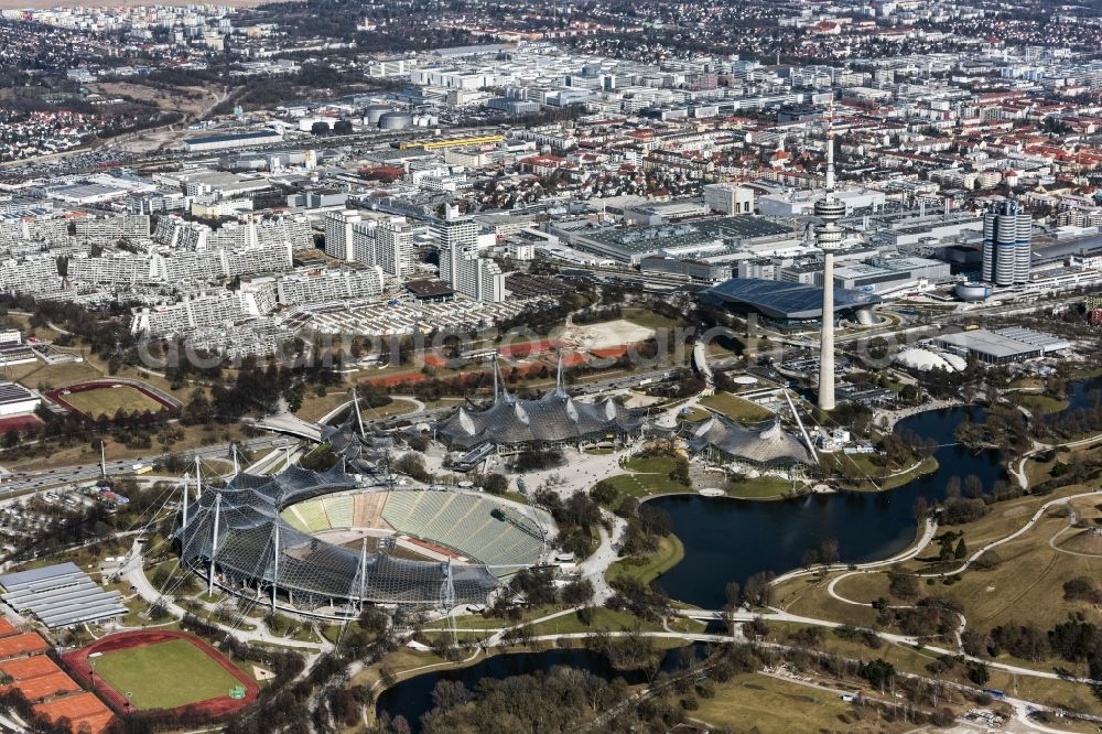 Aerial photograph München - Leisure Centre - Amusement Park Olympiapark in Munich in the state Bavaria, Germany