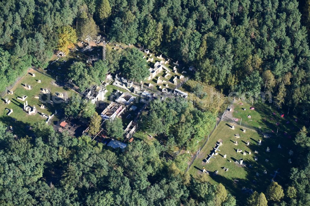 Garzau-Garzin from above - Leisure Centre - Amusement Park Go Paintball Adventure Park on Gladowshoeher Strasse in Garzau-Garzin in the state Brandenburg, Germany