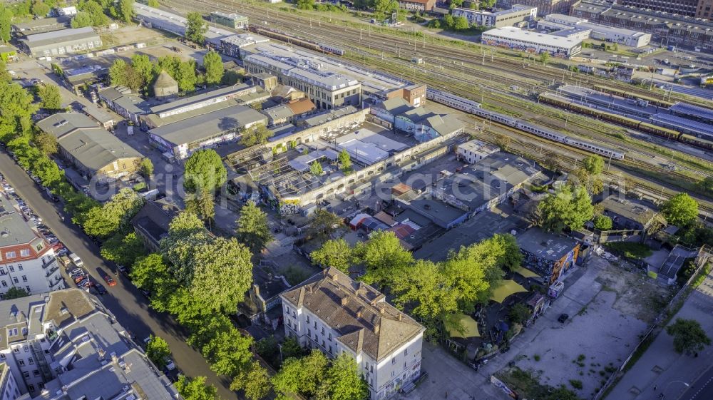 Berlin from above - Leisure Centre - Amusement Park RAW-Gelaende along the Revaler Strasse in the district Friedrichshain in Berlin, Germany