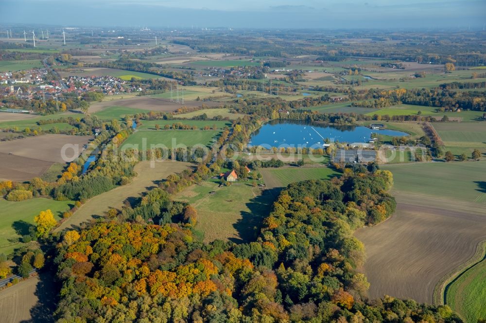 Hamm from the bird's eye view: Leisure center of water skiing - racetrack in Hamm in the state North Rhine-Westphalia