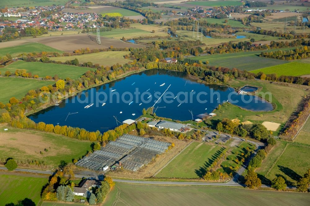 Aerial image Hamm - Leisure center of water skiing - racetrack in Hamm in the state North Rhine-Westphalia