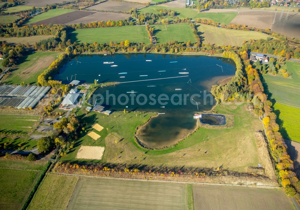 Hamm from above - Leisure center of water skiing - racetrack in Hamm in the state North Rhine-Westphalia