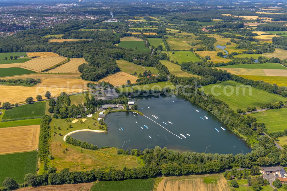 Hamm from above - Leisure center of water skiing - racetrack in Hamm in the state North Rhine-Westphalia