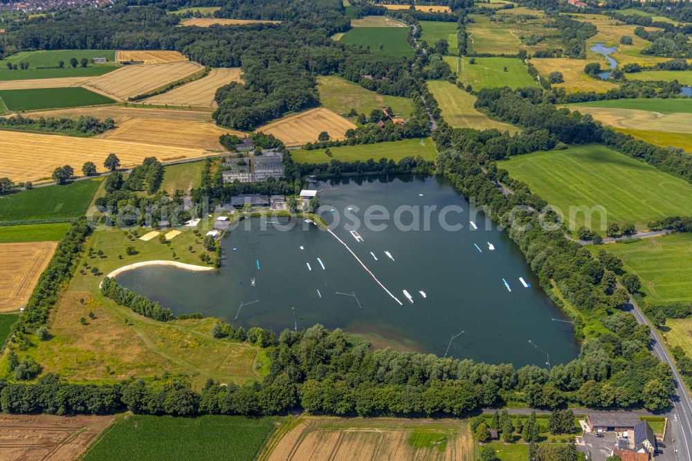 Aerial image Hamm - Leisure center of water skiing - racetrack in Hamm in the state North Rhine-Westphalia