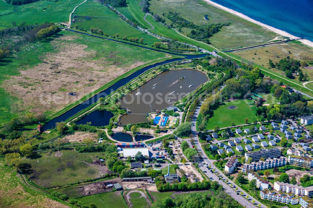 Aerial image Wangels - Leisure center of water skiing - racetrack Waterpark (Wasserskilift) on street Seestrasse in Wangels in the state Schleswig-Holstein, Germany