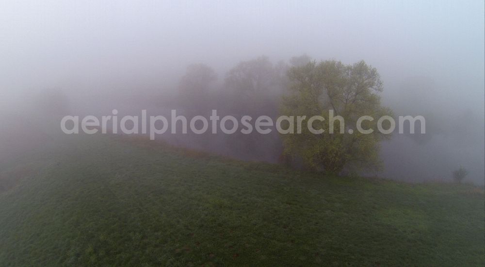 Aerial image Olfen - Early fog landscape of meadows and fields at the Lippemäan der, lip loop of Lippeauen on the lip at Olfen in the state of North Rhine-Westphalia