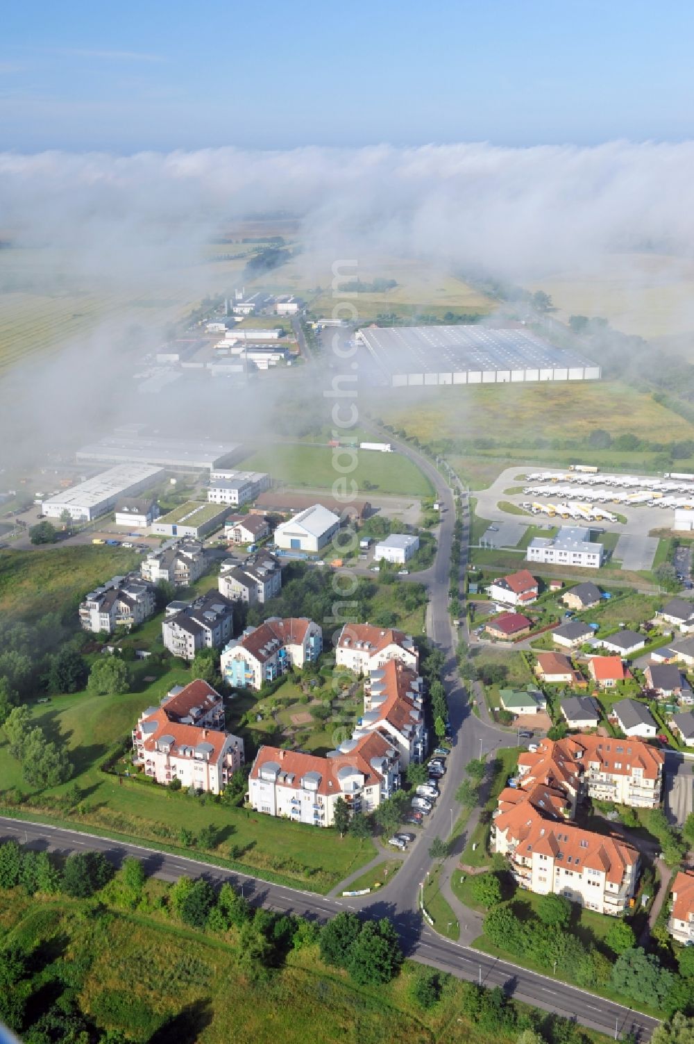 Aerial photograph Werneuchen - View at a new housing estate in Werneuchen OT Seefeld at Krummenseer Road in Brandenburg in the morning mist