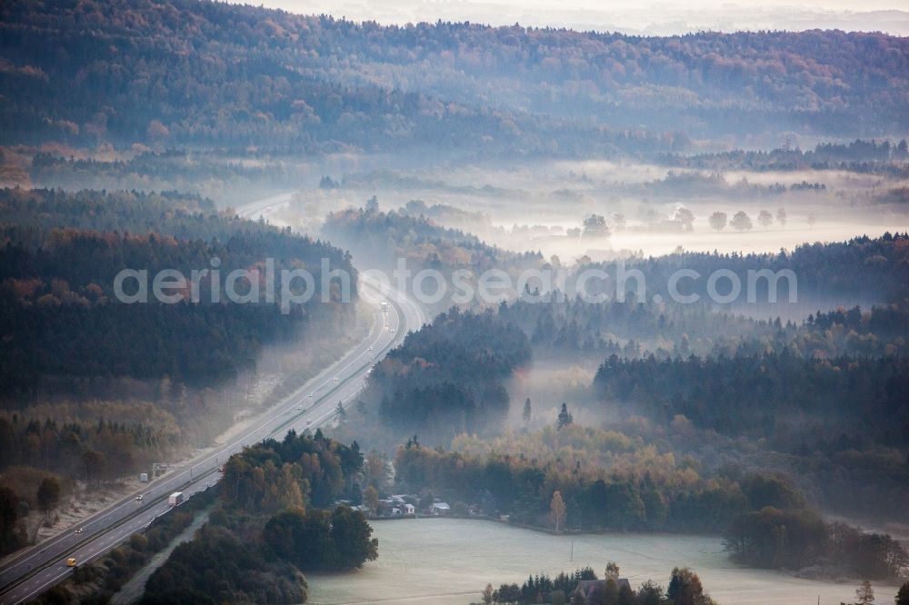 Aerial image Sächsische Schweiz - Early fog landscape in Saxon Switzerland in Saxony