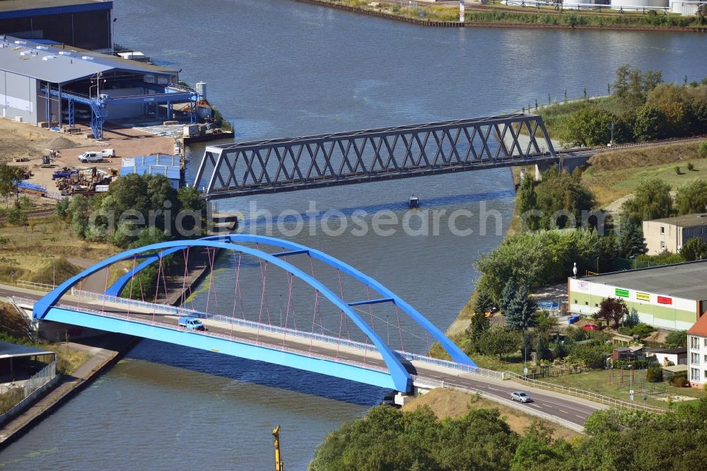 Genthin from above - Bridges over the Elbe-Havel-Canel in the state Saxony-Anhalt