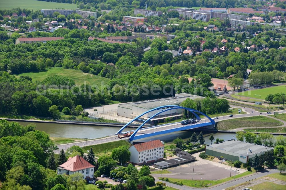 Genthin from the bird's eye view: Bridge over the Elbe-Havel-Canel in Genthin in the state Saxony-Anhalt