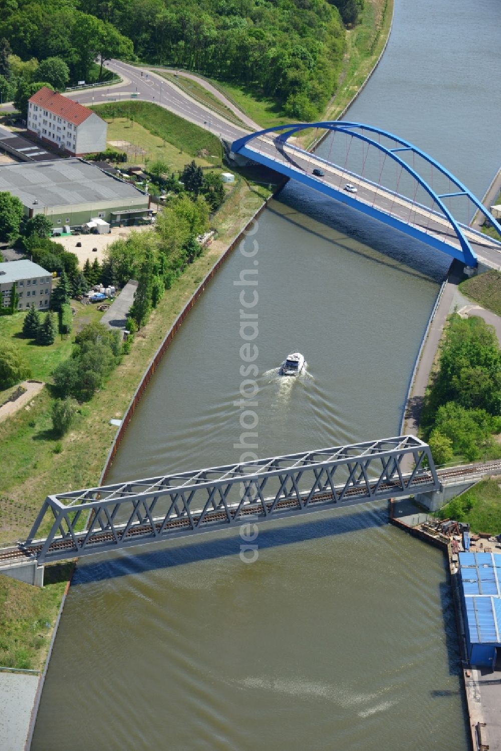 Genthin from above - Bridge over the Elbe-Havel-Canel in Genthin in the state Saxony-Anhalt