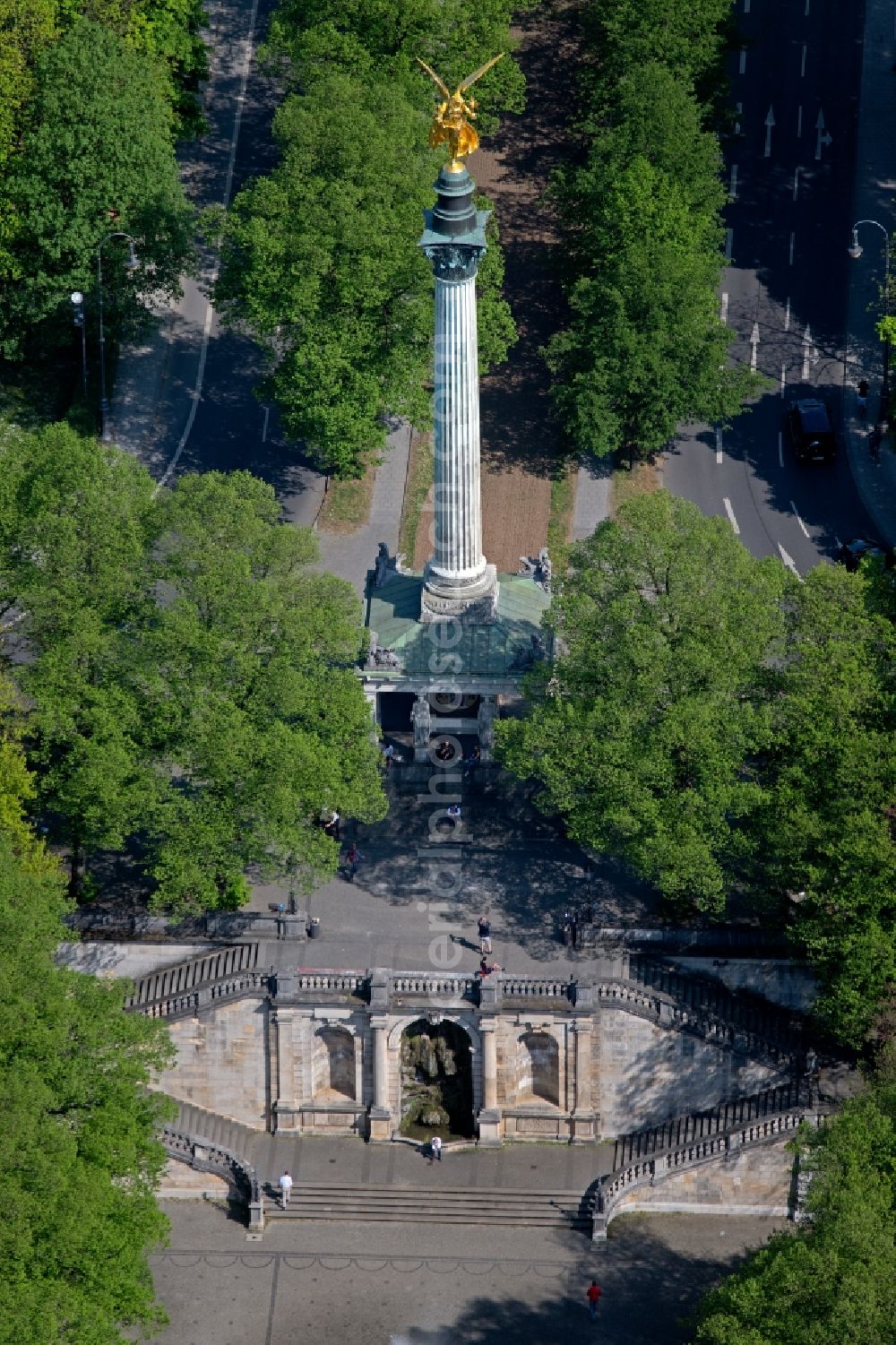 München from above - View of the Angel of Peace in Munich in the state Bavaria