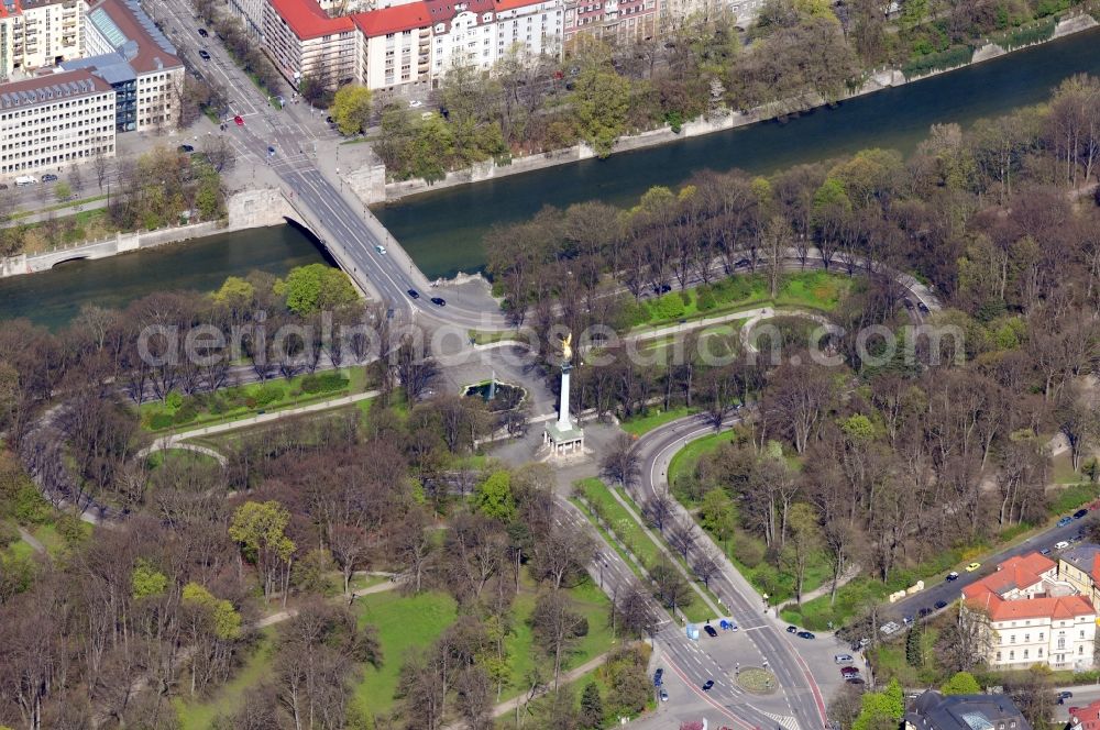 München OT Bogenhausen from the bird's eye view: View of the Angel of Peace in Munich in the state Bavaria