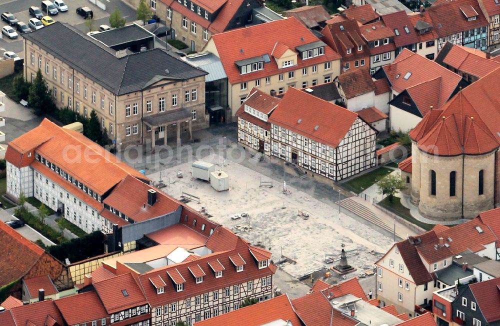 Aerial photograph Worbis - The place Friedensplatz with the District Office and timbered houses in Worbis in Thuringia