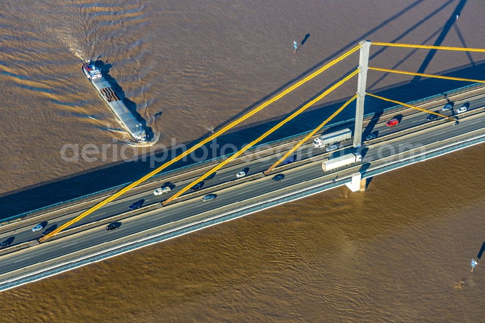 Duisburg from above - View of the Friedrich Ebert bridge on rhine river in Duisburg in the state North Rhine-Westphalia