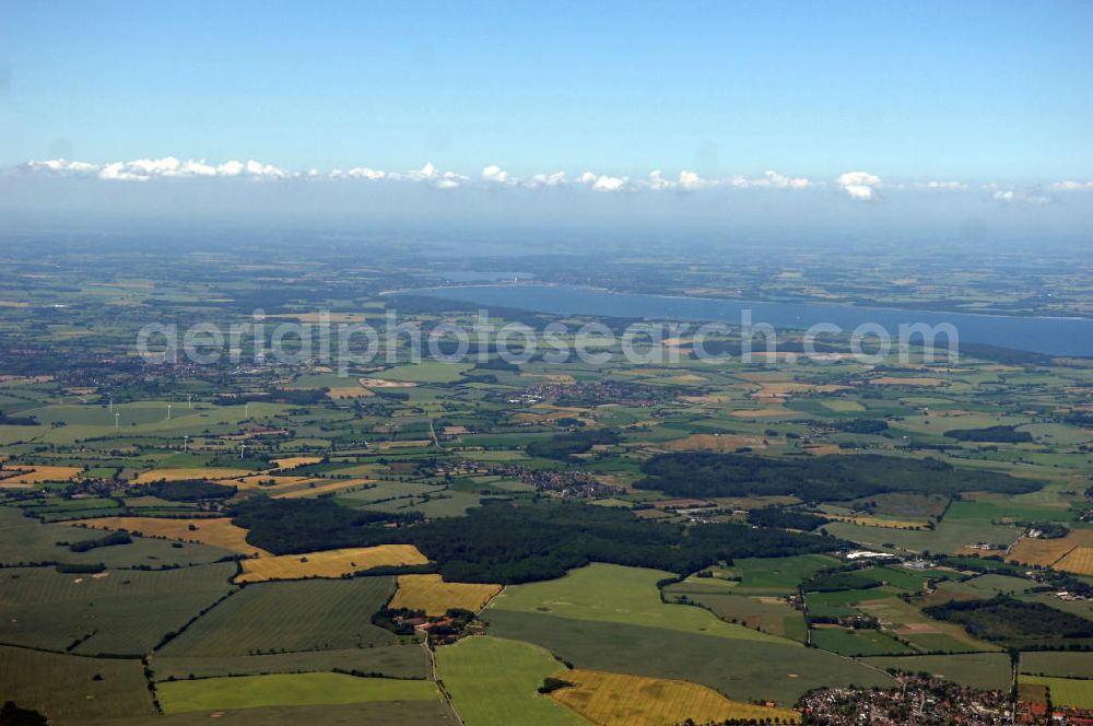 Aerial photograph 23.06.2009 - Blick über die Halbinsel Dänischer Wohld in Richtung Eckernförder Bucht, Schleswig-Holstein SH. View over the peninsula Dänischer Wohld towards the Eckernförder bay.