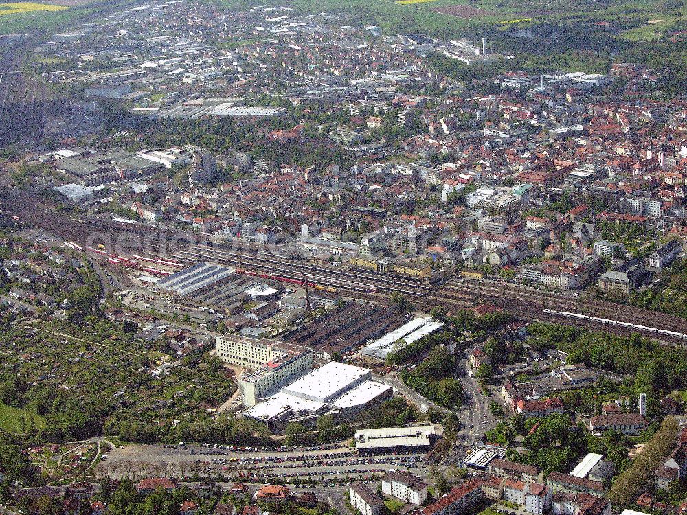 Fulda from the bird's eye view: Blick auf das Stadtzentrum von 36037 Fulda / Hessen, im Hintergrund ist der Bahnhof von Fulda zu sehen.