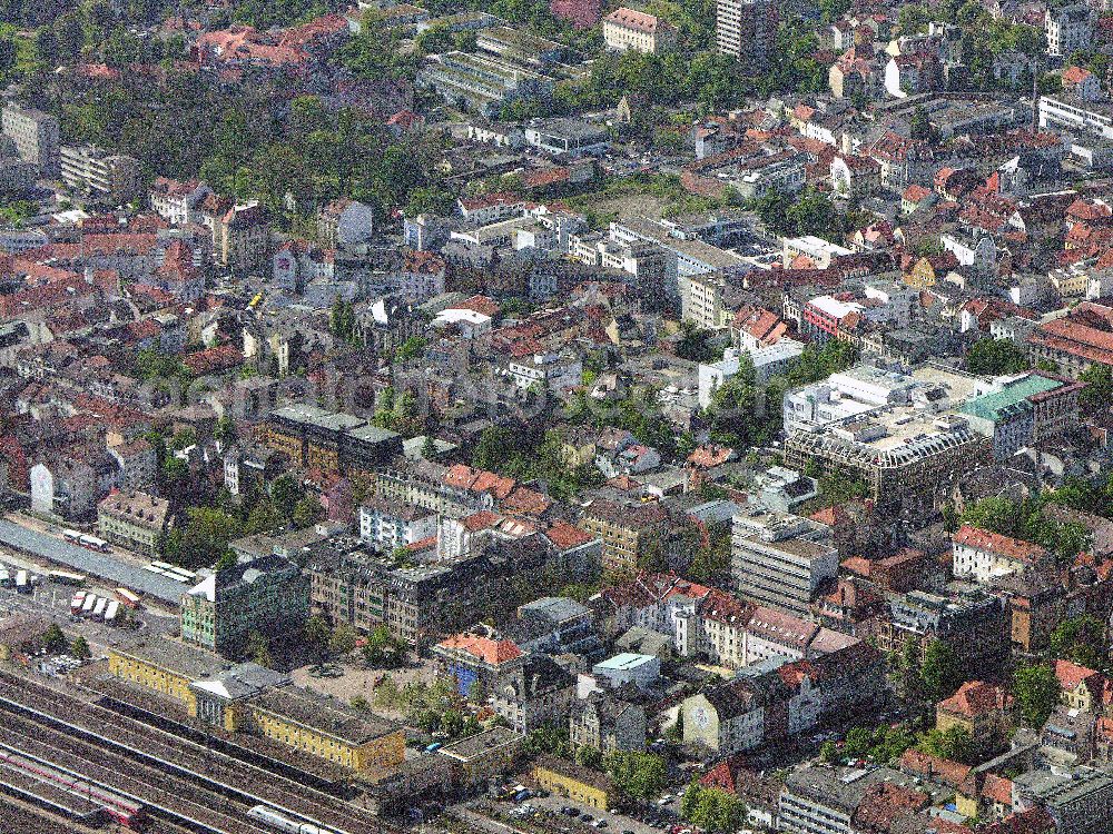 Aerial image Fulda - Blick auf das Stadtzentrum von 36037 Fulda / Hessen, im Hintergrund ist der Bahnhof von Fulda zu sehen.