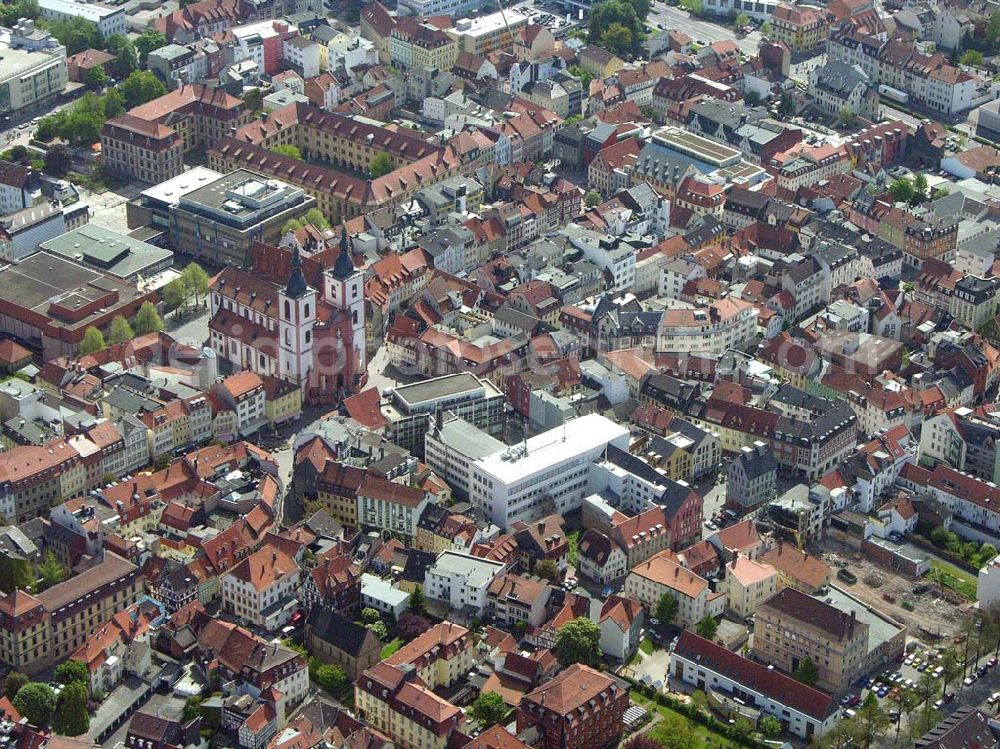 Aerial photograph Fulda - Blick auf das Stadtzentrum von 36037 Fulda / Hessen. Die Stadt Fulda hat eine Gesamtfläche von 104,04qkm und eine Gesamt-Einwohnerzahl von 63.544.