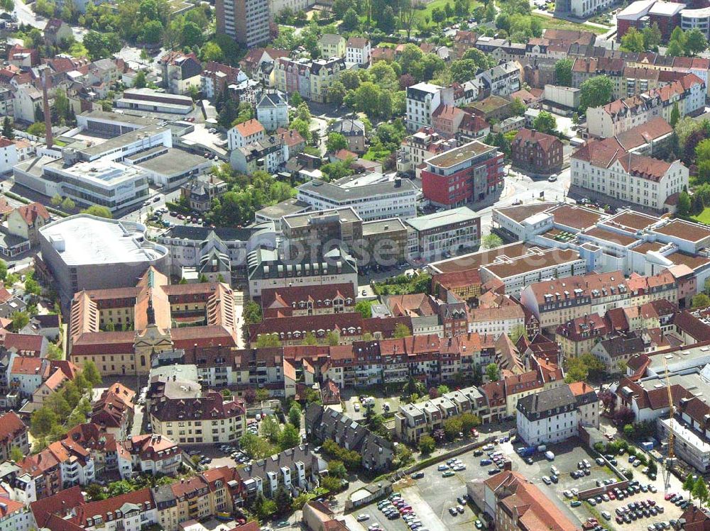 Fulda from above - Blick auf das Stadtzentrum von 36037 Fulda / Hessen. Die Stadt Fulda hat eine Gesamtfläche von 104,04qkm und eine Gesamt-Einwohnerzahl von 63.544.