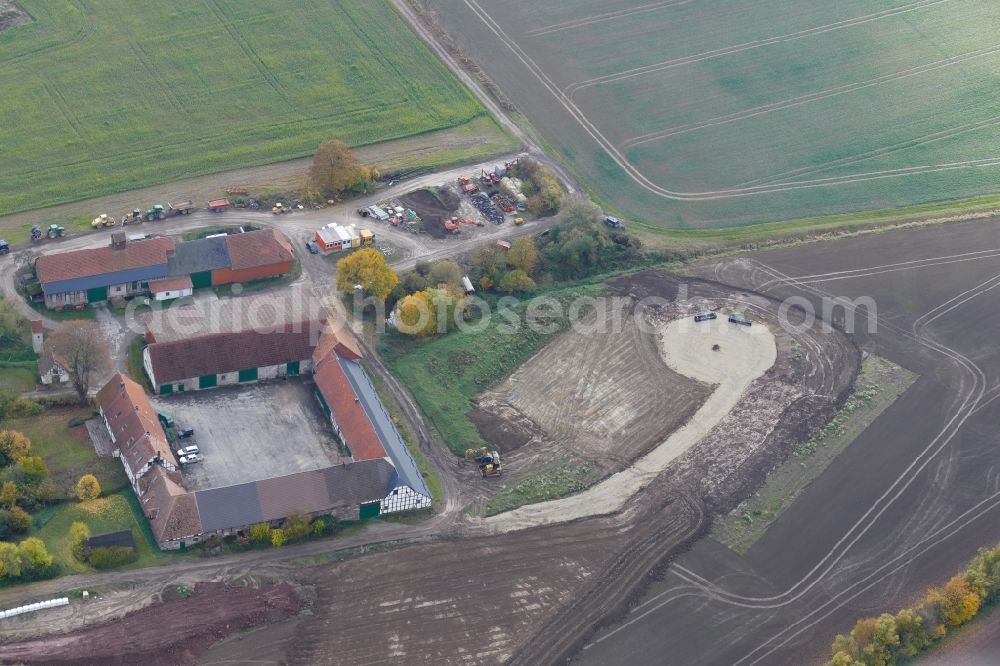 Aerial image Witzenhausen - Construction site for wind turbine installation in Witzenhausen in the state Hesse