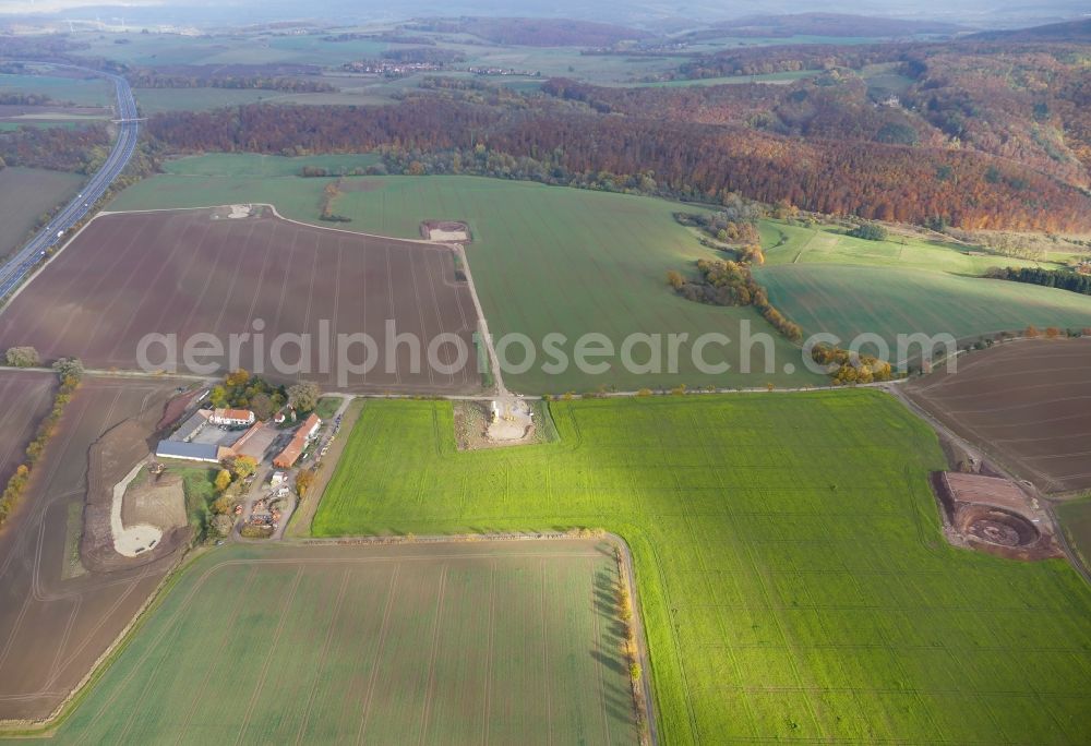 Aerial photograph Witzenhausen - Construction site for wind turbine installation in Witzenhausen in the state Hesse