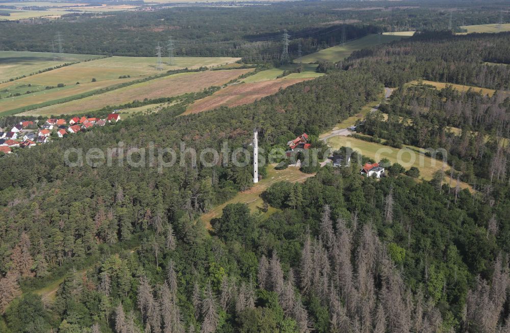 Riechheim from the bird's eye view: Funkturm Riechheimer Berg on street Am Riechheimer Berg in Riechheim in the state Thuringia, Germany