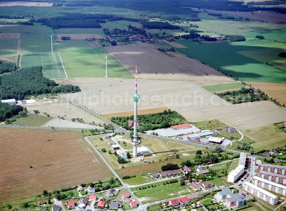 Calau from the bird's eye view: Funkturm and transmission system as basic network transmitter in Calau in the state Brandenburg, Germany