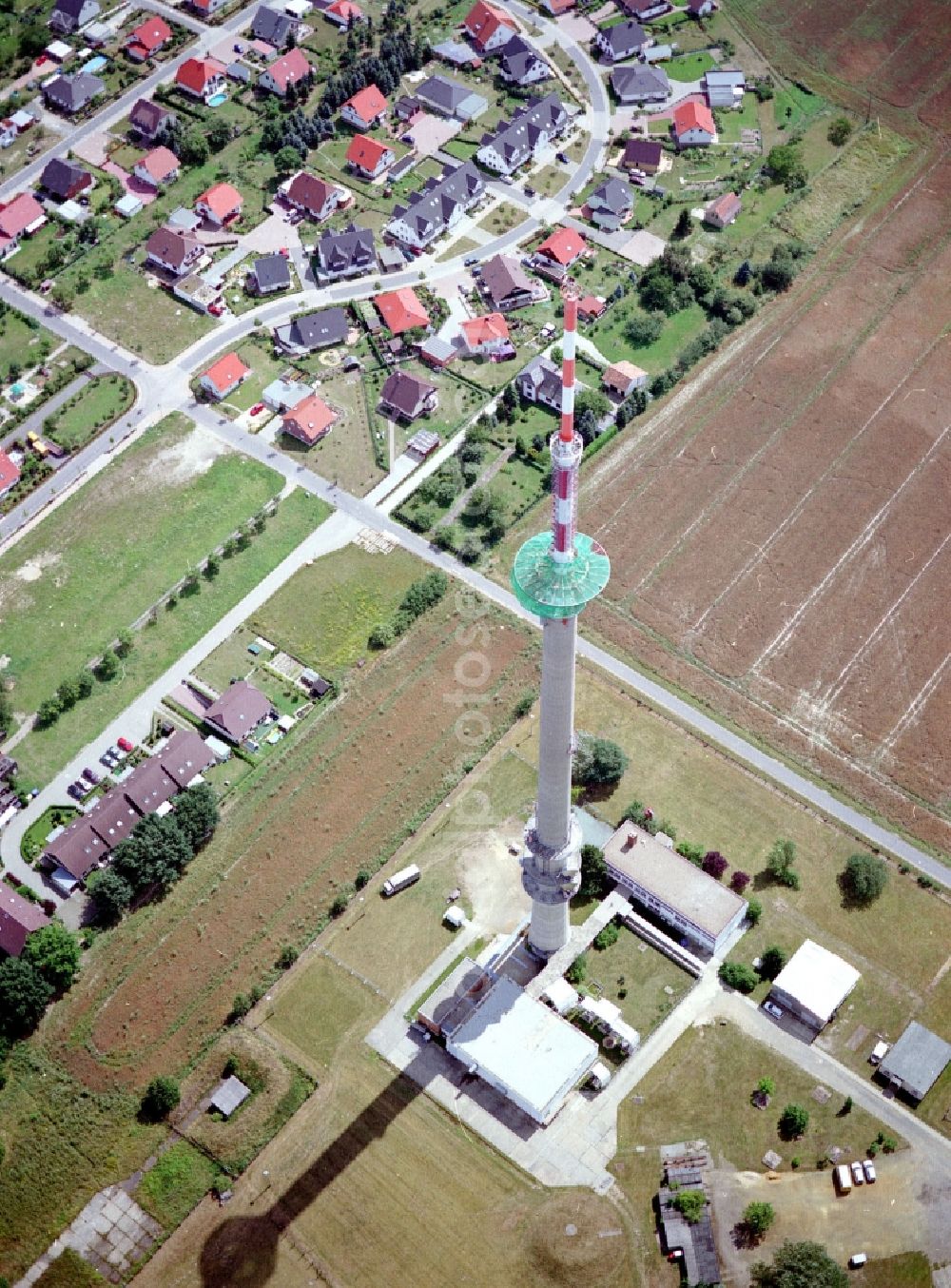 Calau from the bird's eye view: Funkturm and transmission system as basic network transmitter in Calau in the state Brandenburg, Germany