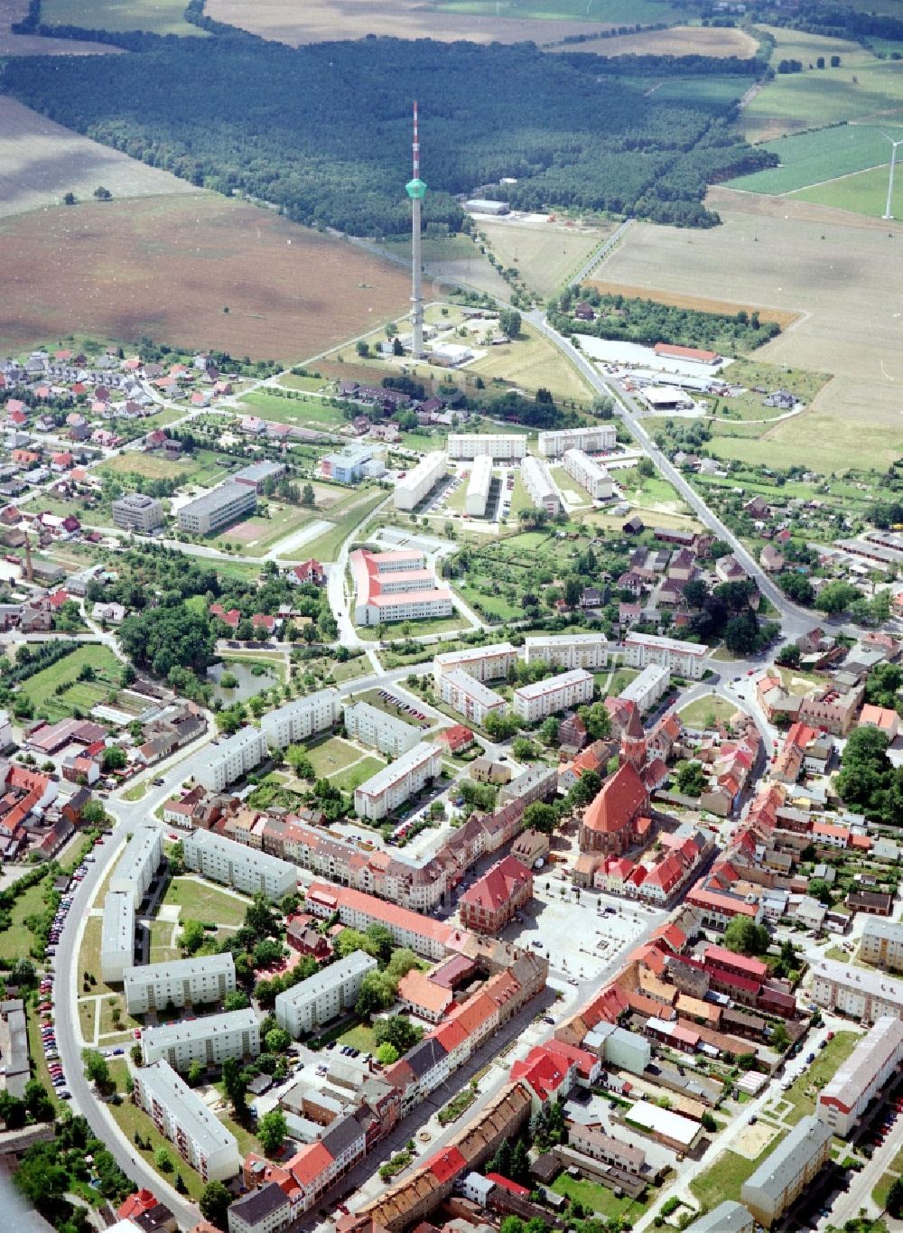 Aerial photograph Calau - Funkturm and transmission system as basic network transmitter in Calau in the state Brandenburg, Germany