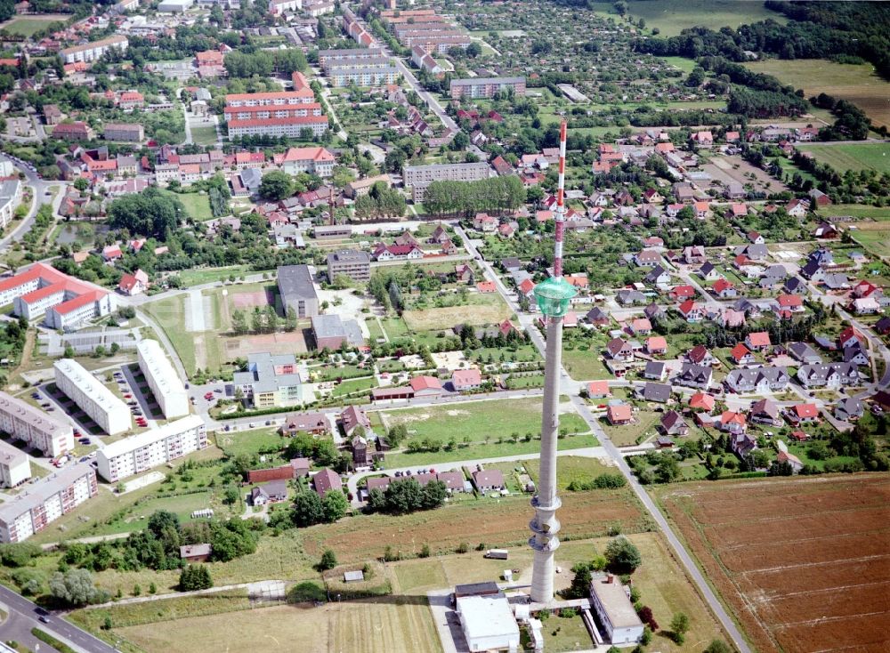 Calau from the bird's eye view: Funkturm and transmission system as basic network transmitter in Calau in the state Brandenburg, Germany