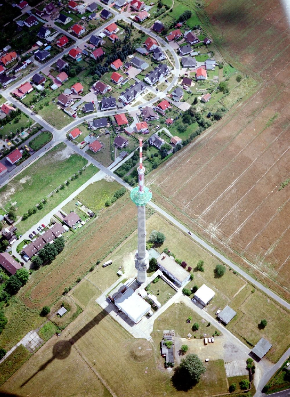 Calau from the bird's eye view: Funkturm and transmission system as basic network transmitter in Calau in the state Brandenburg, Germany