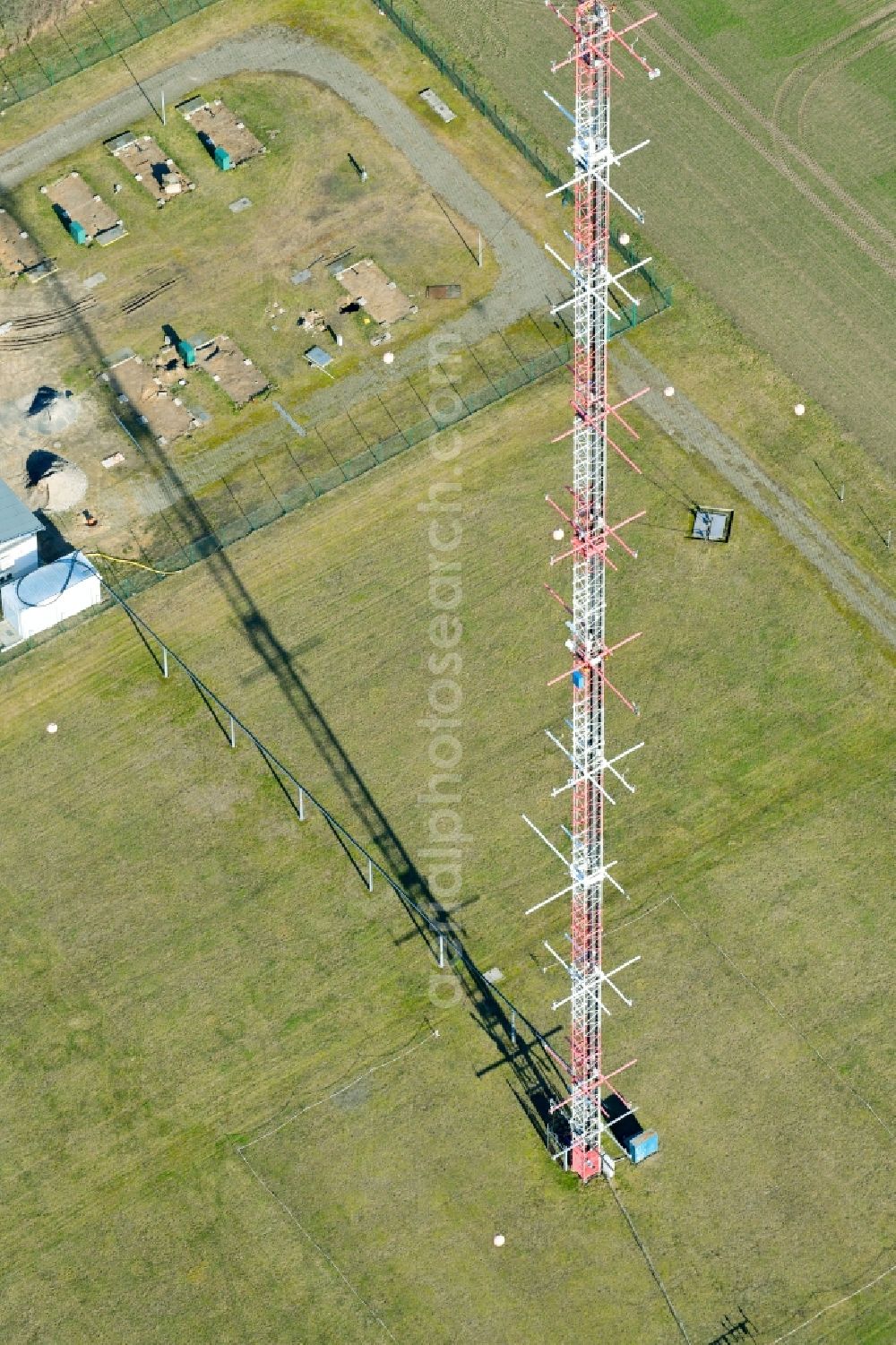 Falkenberg from above - Funkturm and transmission system as basic network transmitter in Falkenberg in the state Brandenburg, Germany