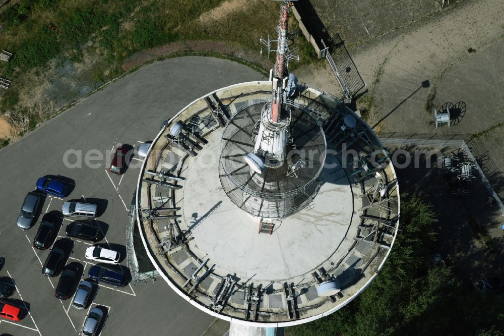 Aerial image Heide - Funkturm and transmission system as basic network transmitter and Fernmeldeturm on street Neuwerkstrasse in Heide in the state Schleswig-Holstein, Germany