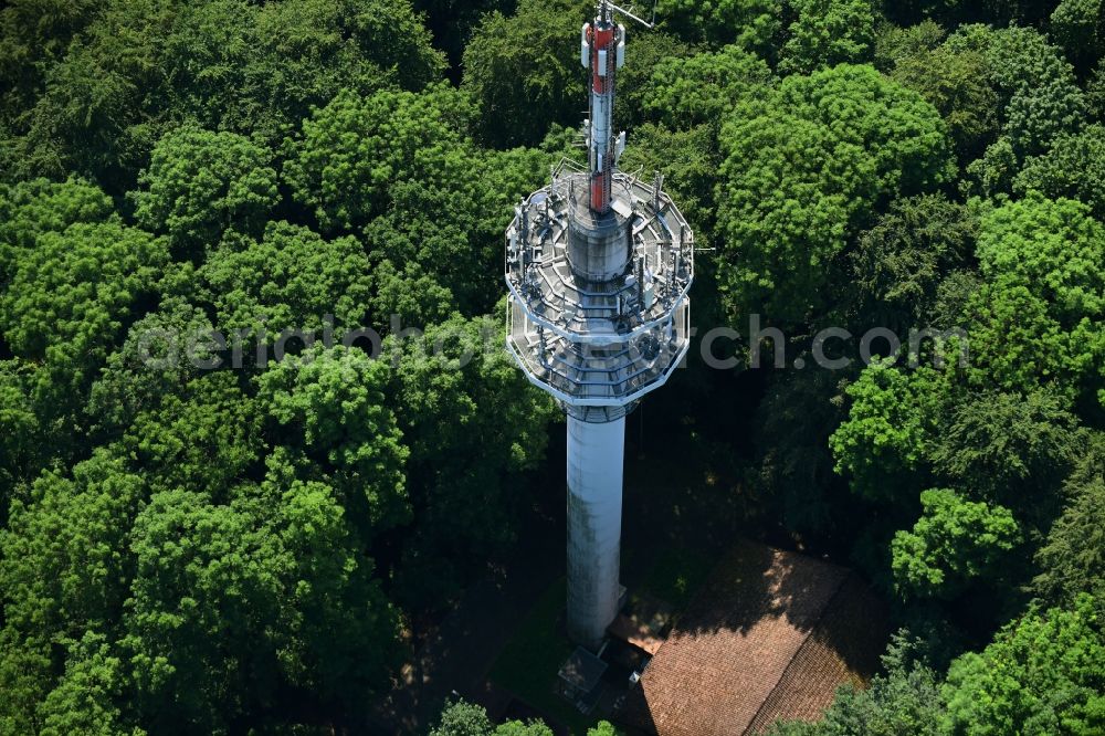 Aerial image Hofgeismar - Funkturm and transmission system as basic network transmitter Heuberg in Hofgeismar in the state Hesse, Germany